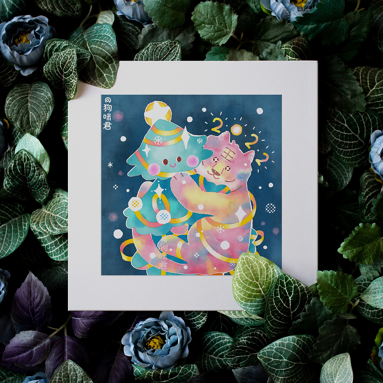 圣诞新年快乐！原创明信片插画 治愈水彩绘本手绘风