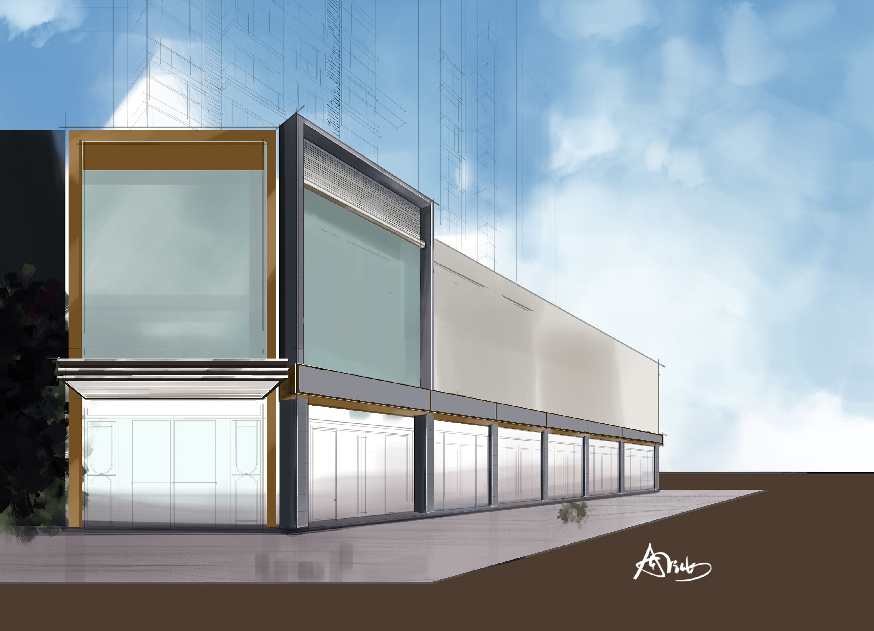 广州悦港酒楼外观 (电脑手绘效果图)