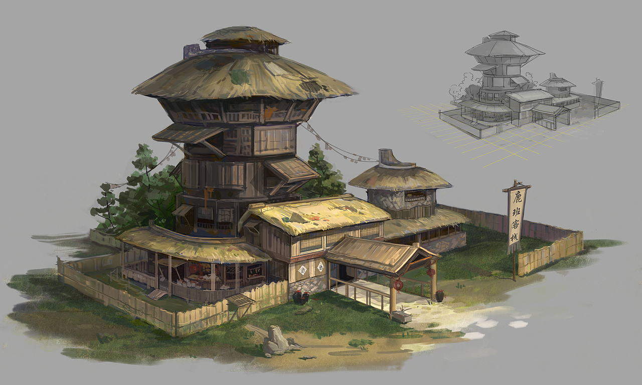 创作信息|举报9分享原创作品插画游戏原画中国古风场景原画客栈游戏