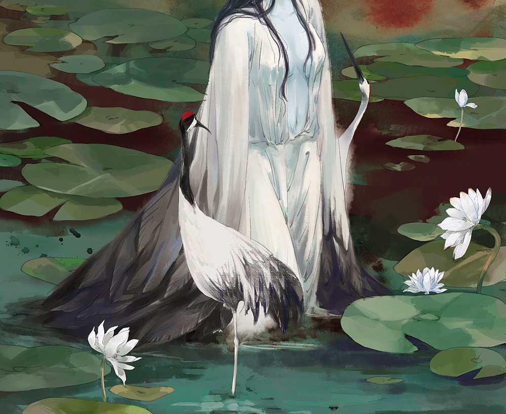 《鹤女望天》绘制过程图（图ZMTIxNDM3MjQ=） - 创作习作 - 站酷设计师詹詹詹小花原创素材 - 站酷ZCOOL