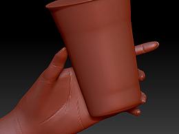 本人手拿奶茶的3d建模型