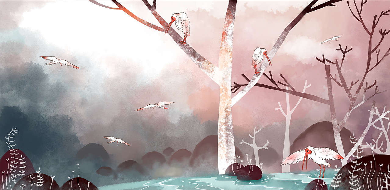 朱鹮家族（图ZOTQ3NDU2MTI=） - 儿童插画 - 站酷设计师Hello蓝豆原创素材 - 站酷ZCOOL