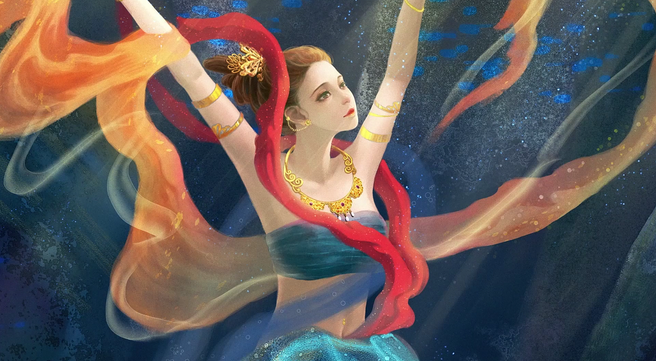 【板绘过程 】水下舞蹈《祈》绝了,每一帧都是心动|插画|创作习作|画