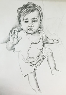 宝宝的1岁素描肖像