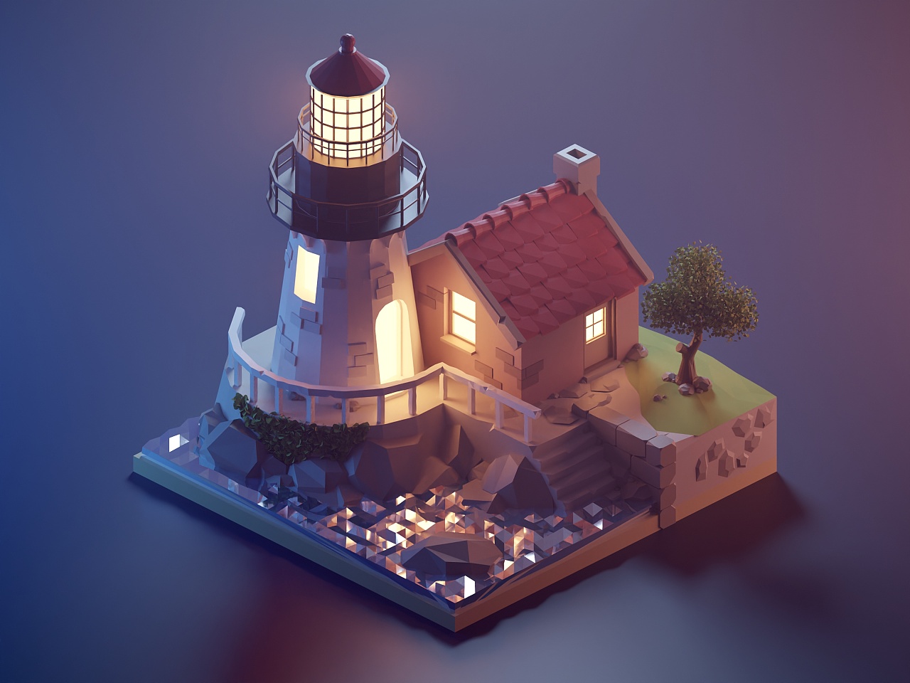 blender lowpoly 小练习|三维|场景|dodistudio - 临摹作品 - 站酷