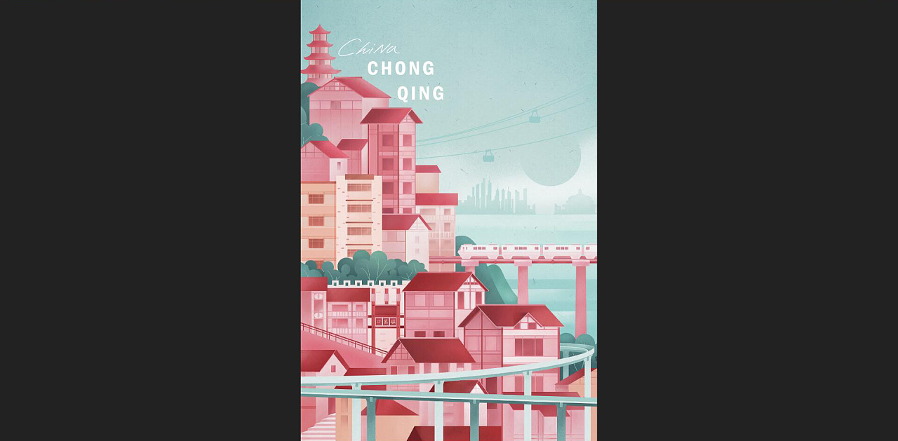 中国十二城风景系列插画海报