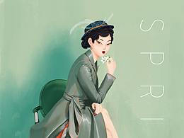 复古气质风衣美女