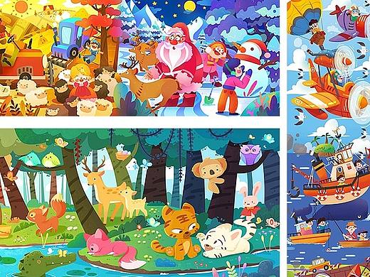 原创儿童拼图升级低龄插画交通工具森林太空公主四季