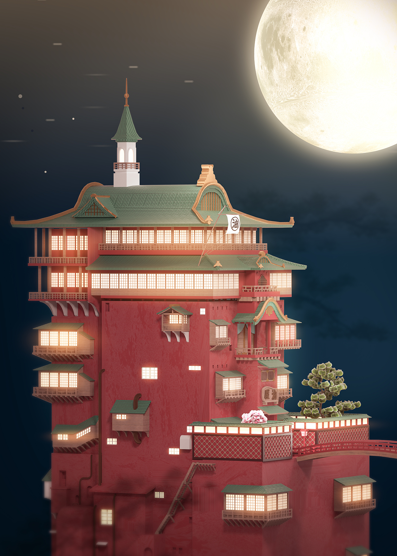 千与千寻汤屋建模渲染