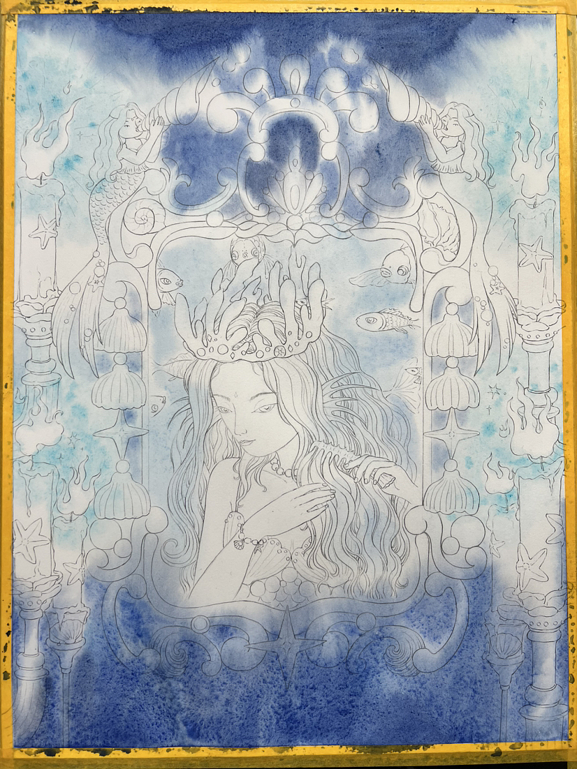 美人鱼梳妆（蓝黑色系）（图ZMzM5ODA4Nzk2） - 商业插画 - 站酷设计师Yoon意逝原创素材 - 站酷ZCOOL