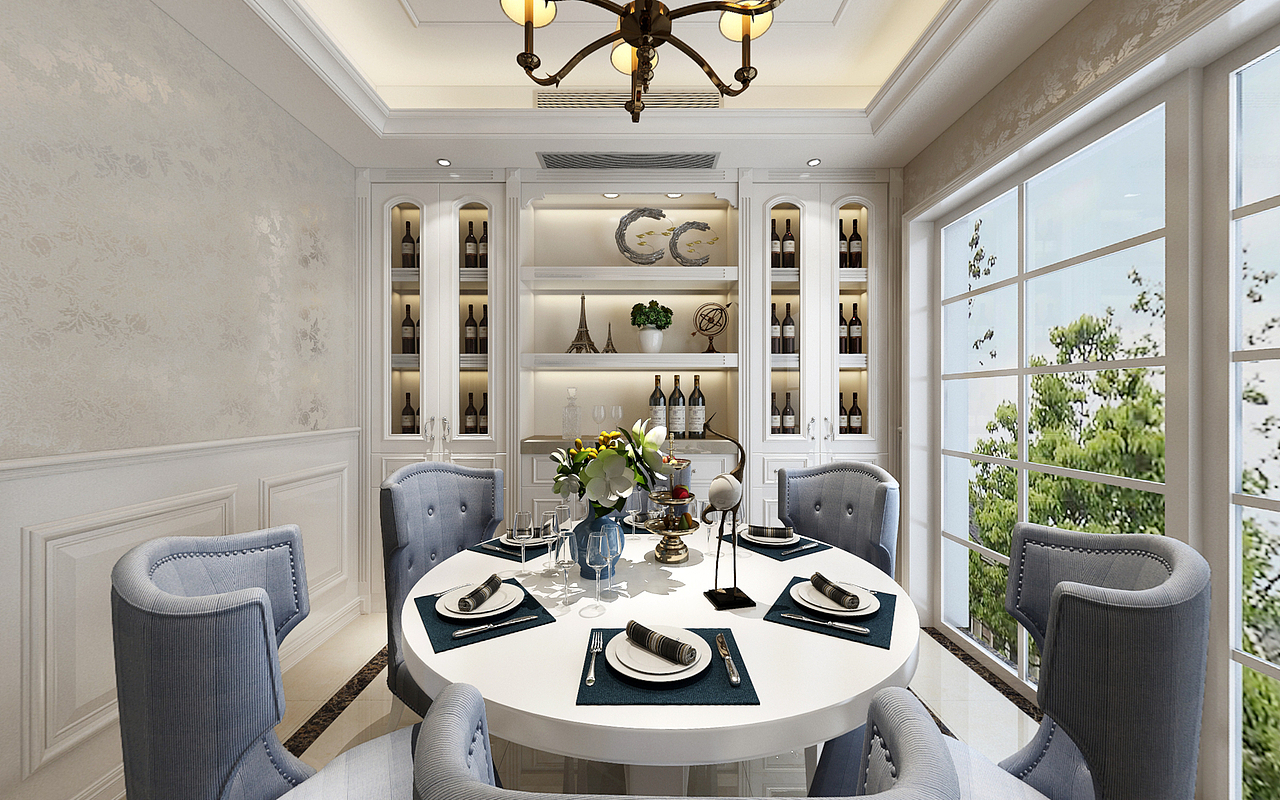 餐厅
情调<br>圆形餐桌更加洒脱、随性,嵌入式酒柜北欧风十足<br>