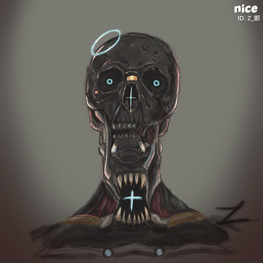 临摹一组有关机器人骷髅题材的插画