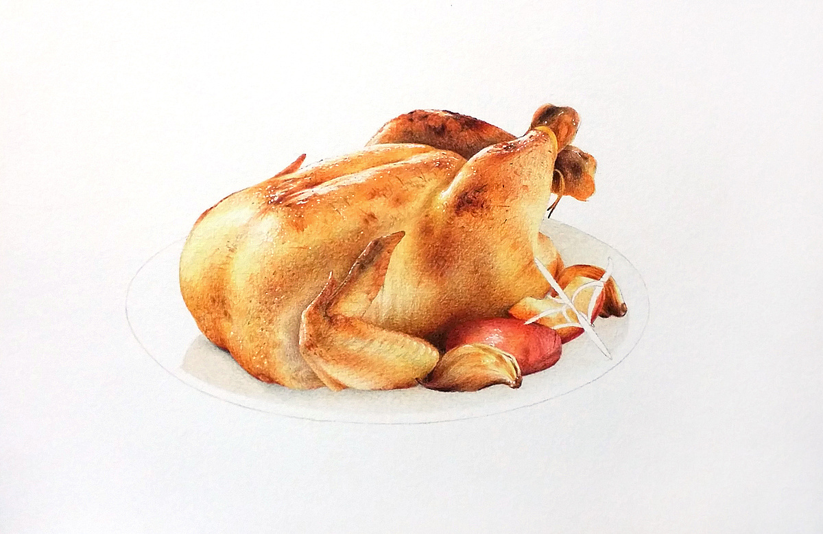 彩铅插画—烤鸡