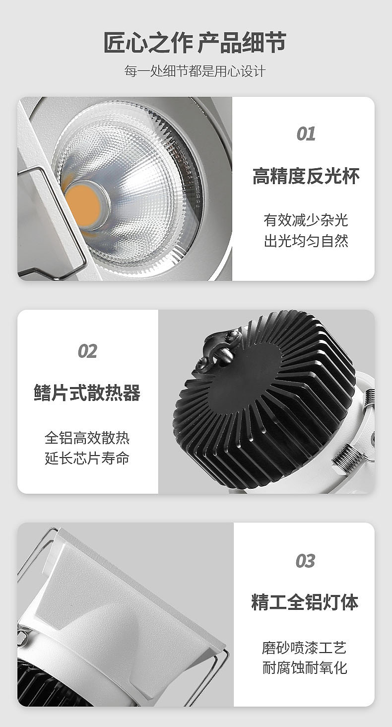方形磨砂斗胆射灯详情页