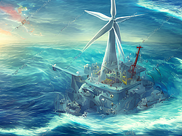 #站酷梦笔#海上风电面向深海,插画,超现实主义,动漫风