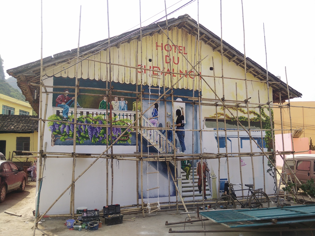 小镇旅社 创意3D画墙绘壁画设计绘制