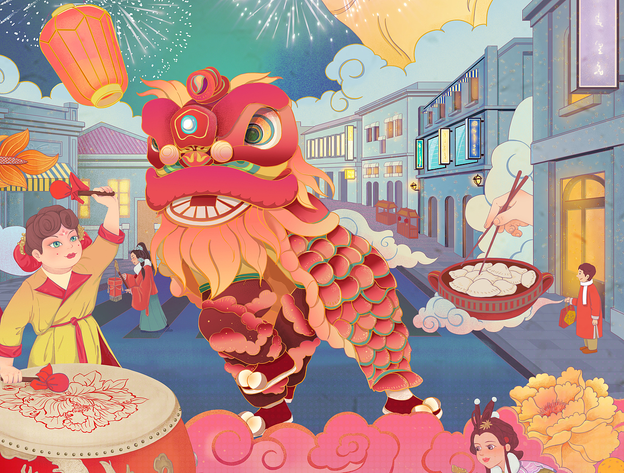 新年到敲锣打鼓放鞭炮