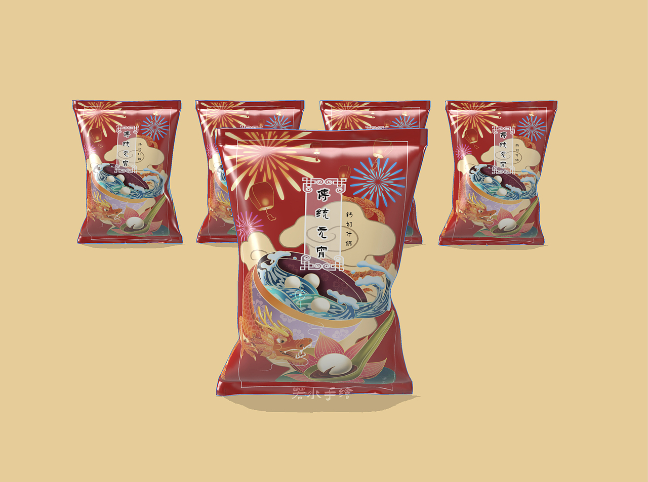 元宵节插画汤圆手绘包装设计