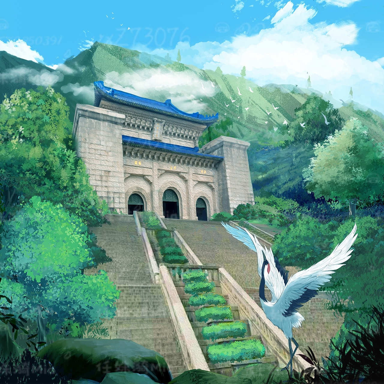 祭坛，楼梯，树林，仙鹤，山（图ZMzEyNTE5NzI0） - 商业插画 - 站酷设计师任姝漪Mia原创素材 - 站酷ZCOOL