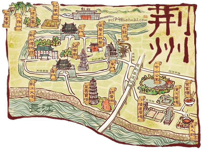 手绘地图 荆州宜昌汉川