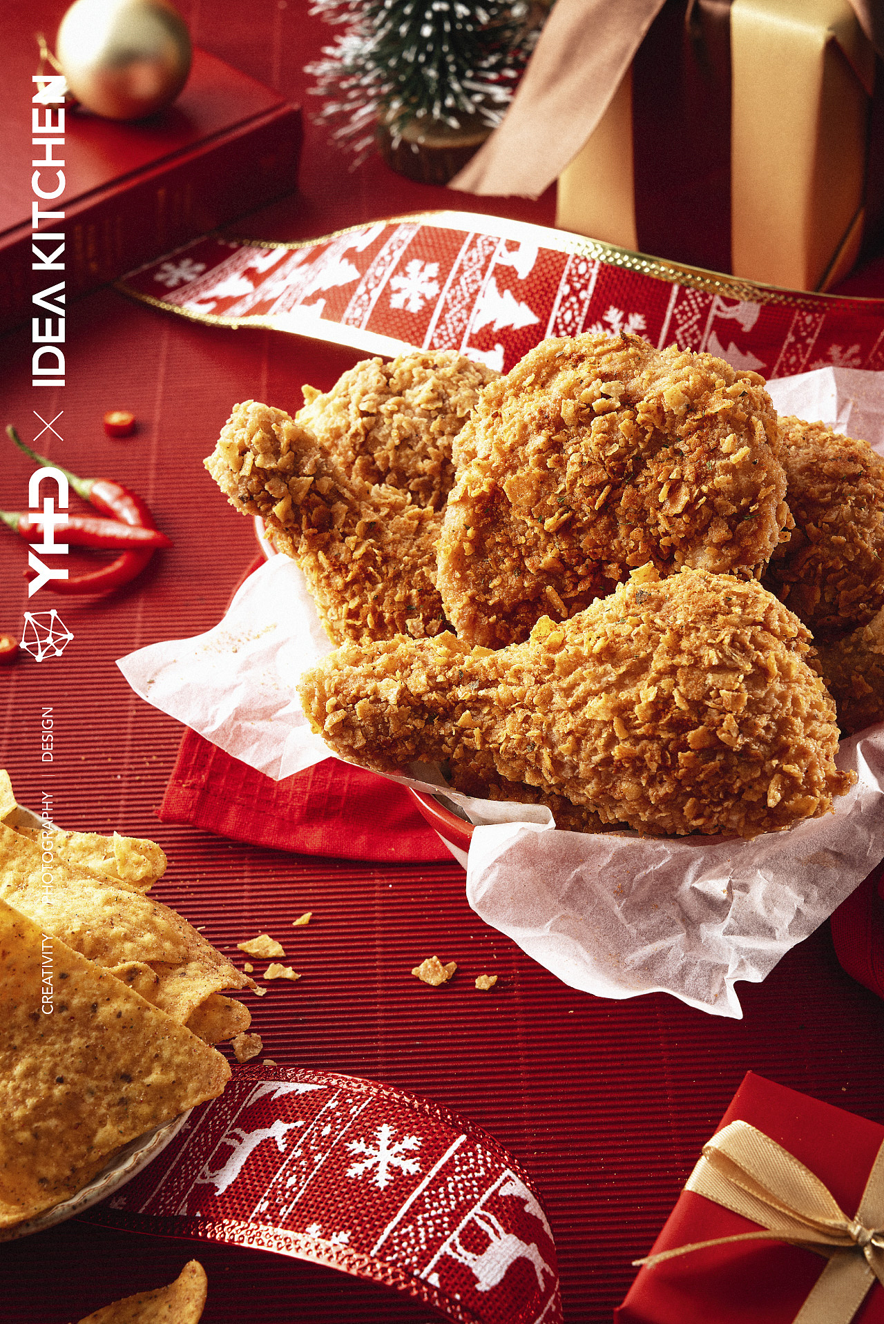 视觉创意美食摄影kfc2018圣诞全家桶脆皮鸡