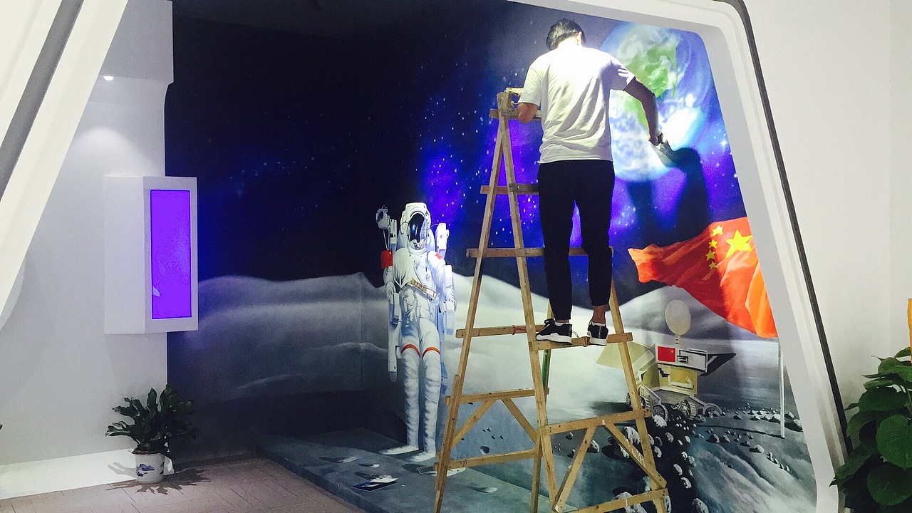 武汉熙然艺画国家航天产业基地3D立体墙绘壁画展示墙
