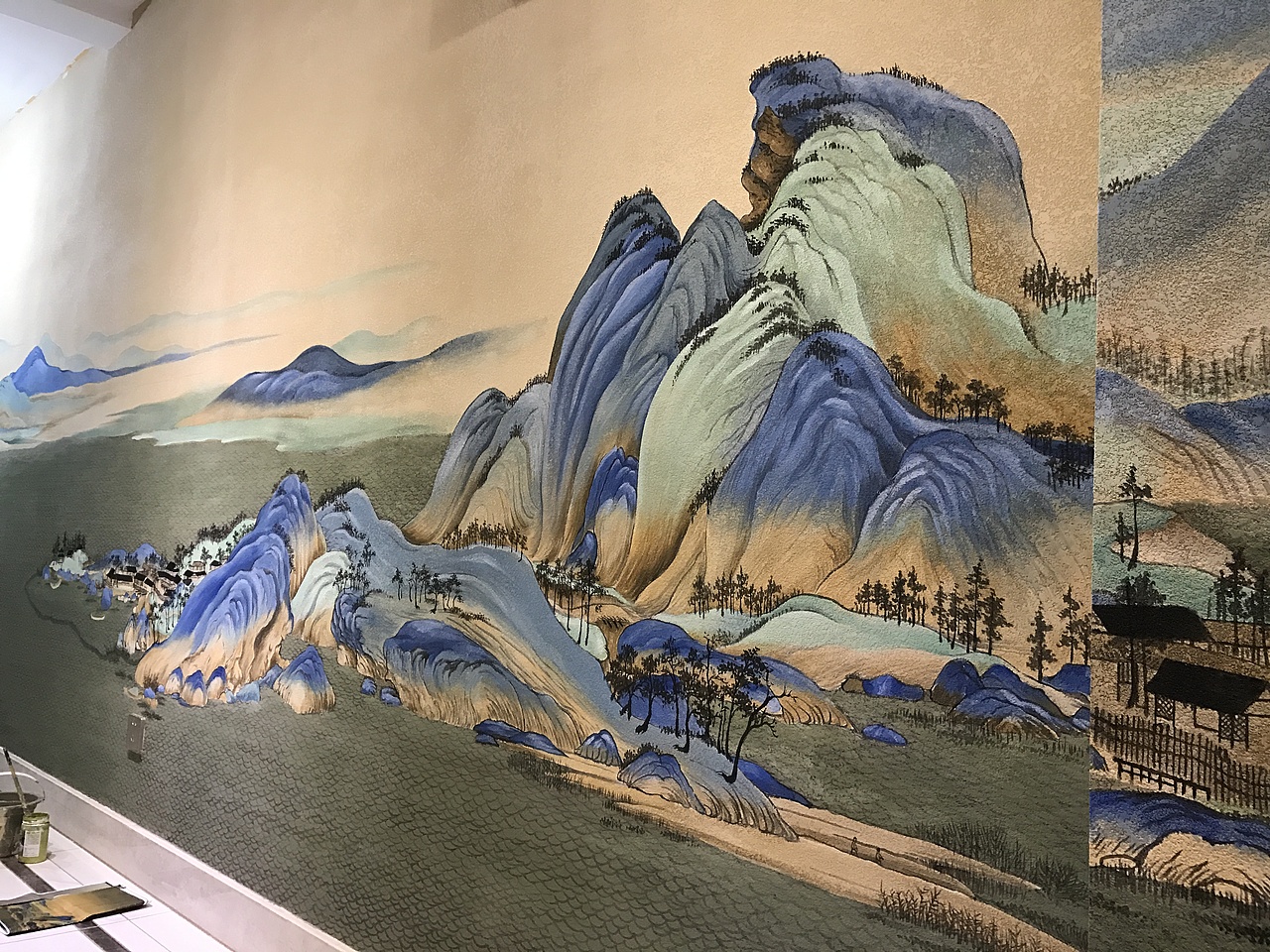 千里江山图~新中式墙绘（图ZMjA4MDM1MTU2） - 新锐潮流插画 - 站酷设计师壁画师朱国鹤原创素材 - 站酷ZCOOL