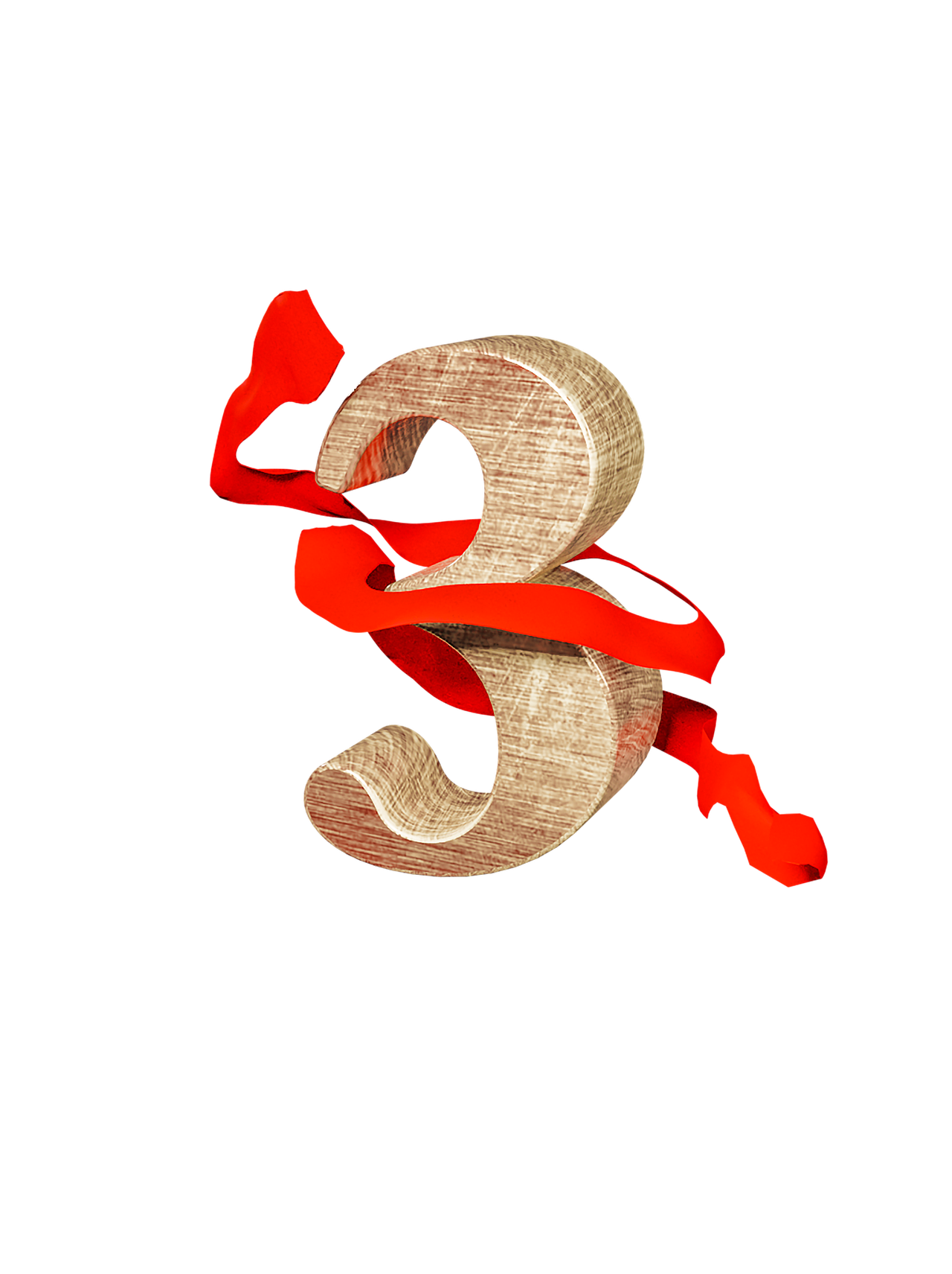 飘带数字3金属铜字三维建模