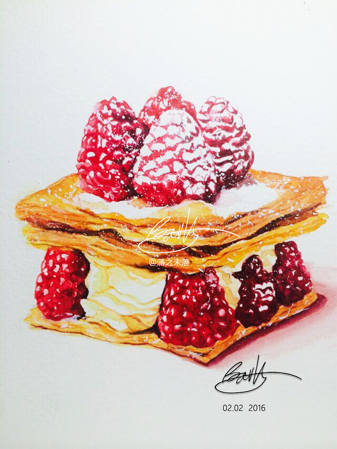 水彩绘-法式覆盆子甜点