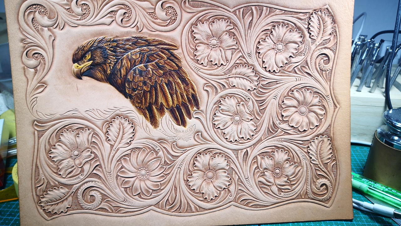 皮雕 唐草 鹰