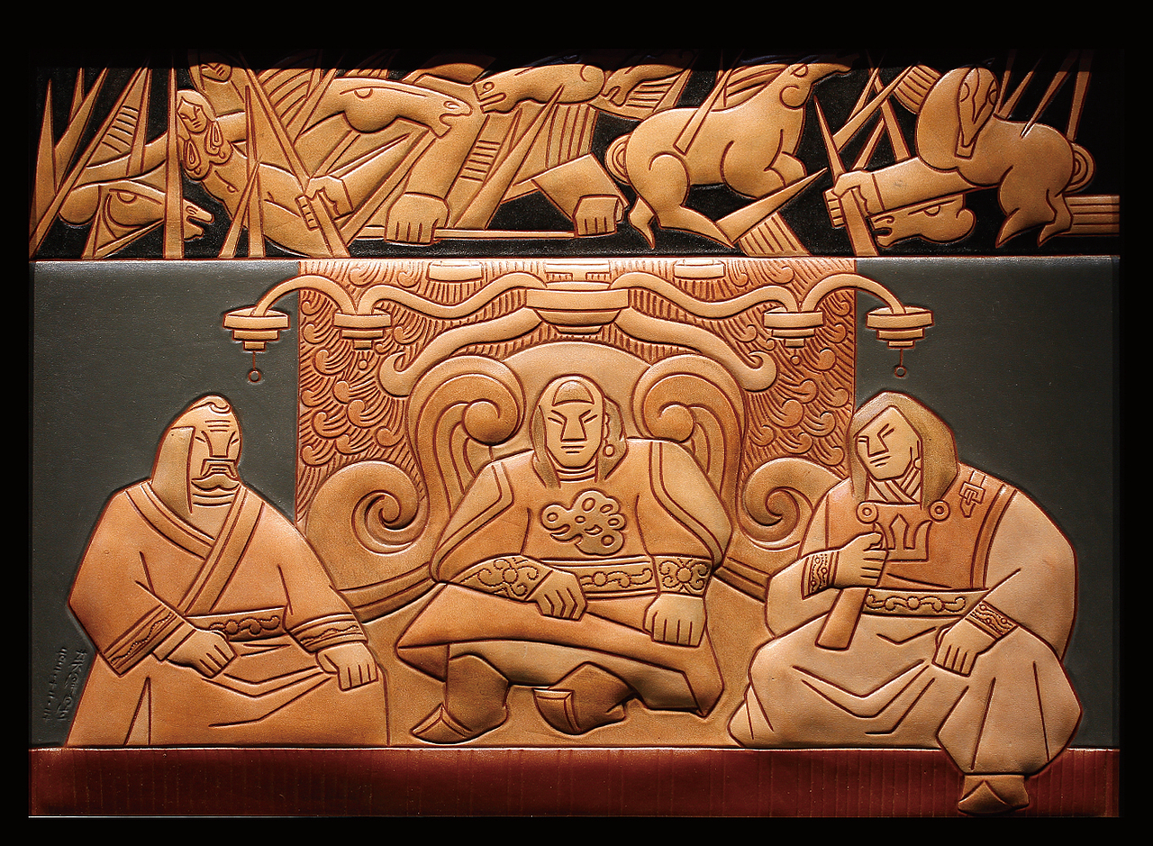 《蒙古秘史》-蒙古族皮革艺术/原创|纯艺术|绘画|樊泽星_原创作品