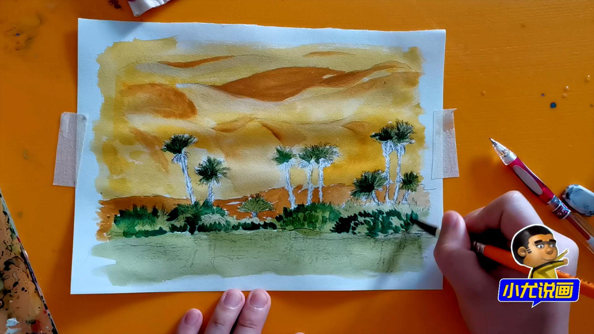 沙漠绿洲绘画作品图片