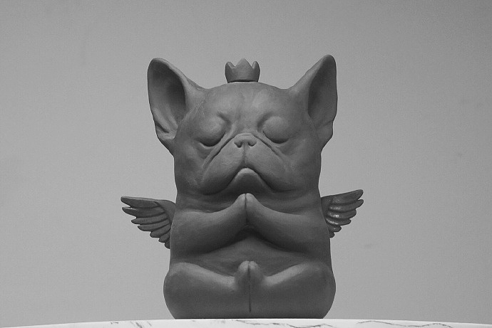 候鸟陶作品-误当天神的L汪-陶瓷黑泥小雕塑