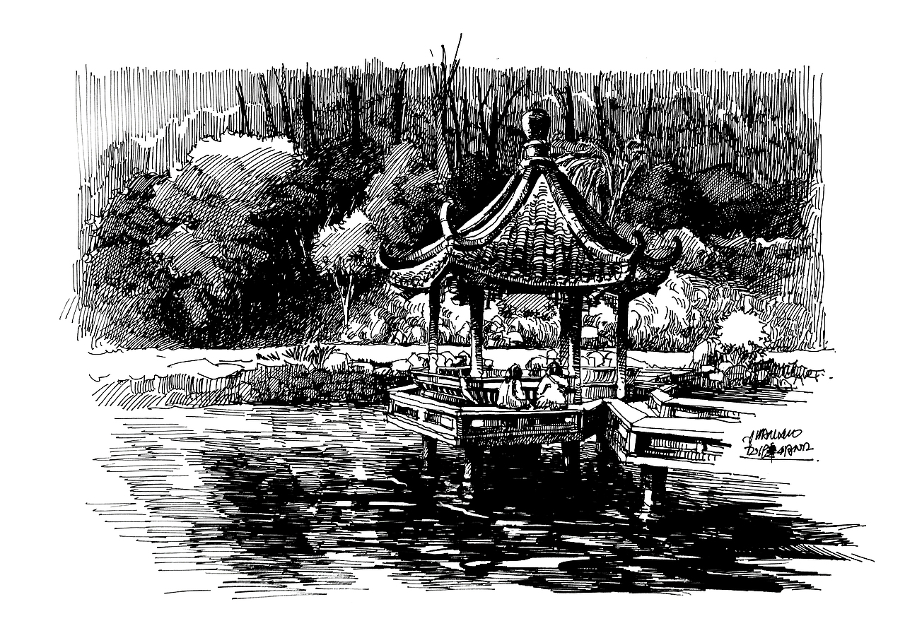 同济大学校园风景钢笔画