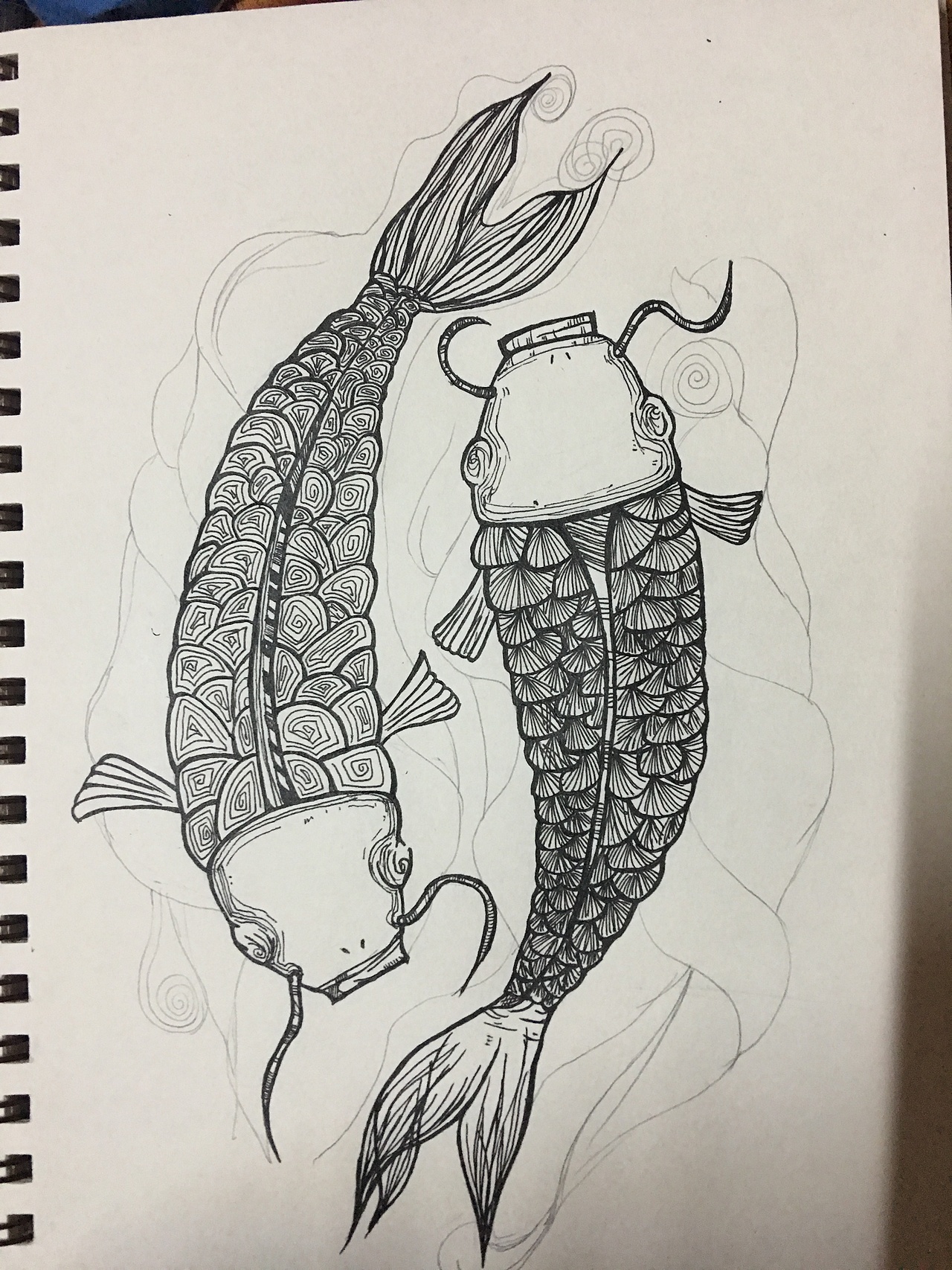 纯手绘锦鲤 年年有鱼 黑白画(临摹 改版)