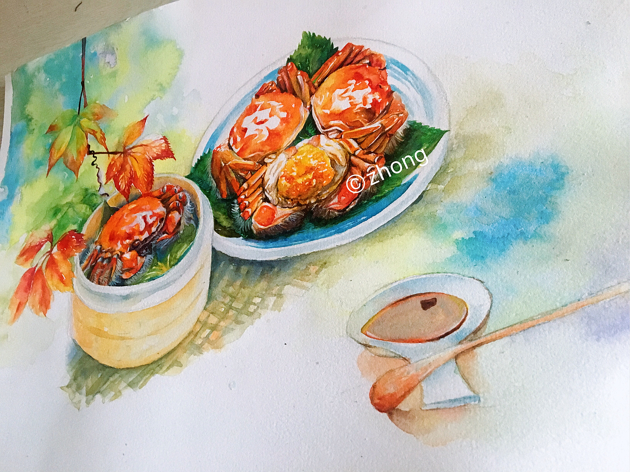 喷香螃蟹来一打|纯艺术|绘画|钟子画水彩 - 原创作品 - 站酷 (zcool)