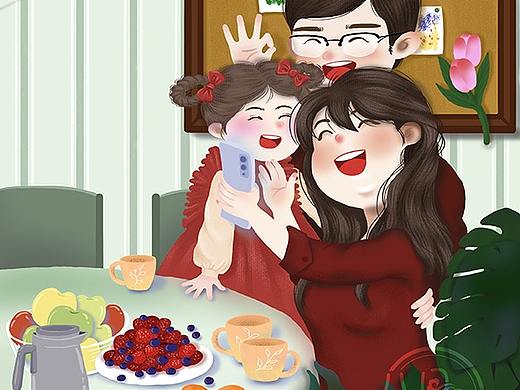 温情满满的家庭视频电话时间（个人主页-ZNTcyOTM5NTY=） - 儿童插画 - 站酷设计师八月水荷原创素材 - 站酷ZCOOL