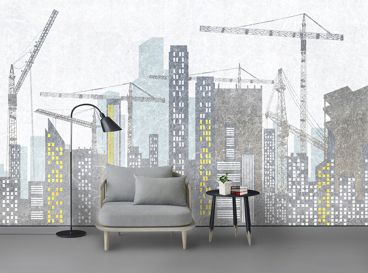 北欧城市建筑现代简约电视背景墙