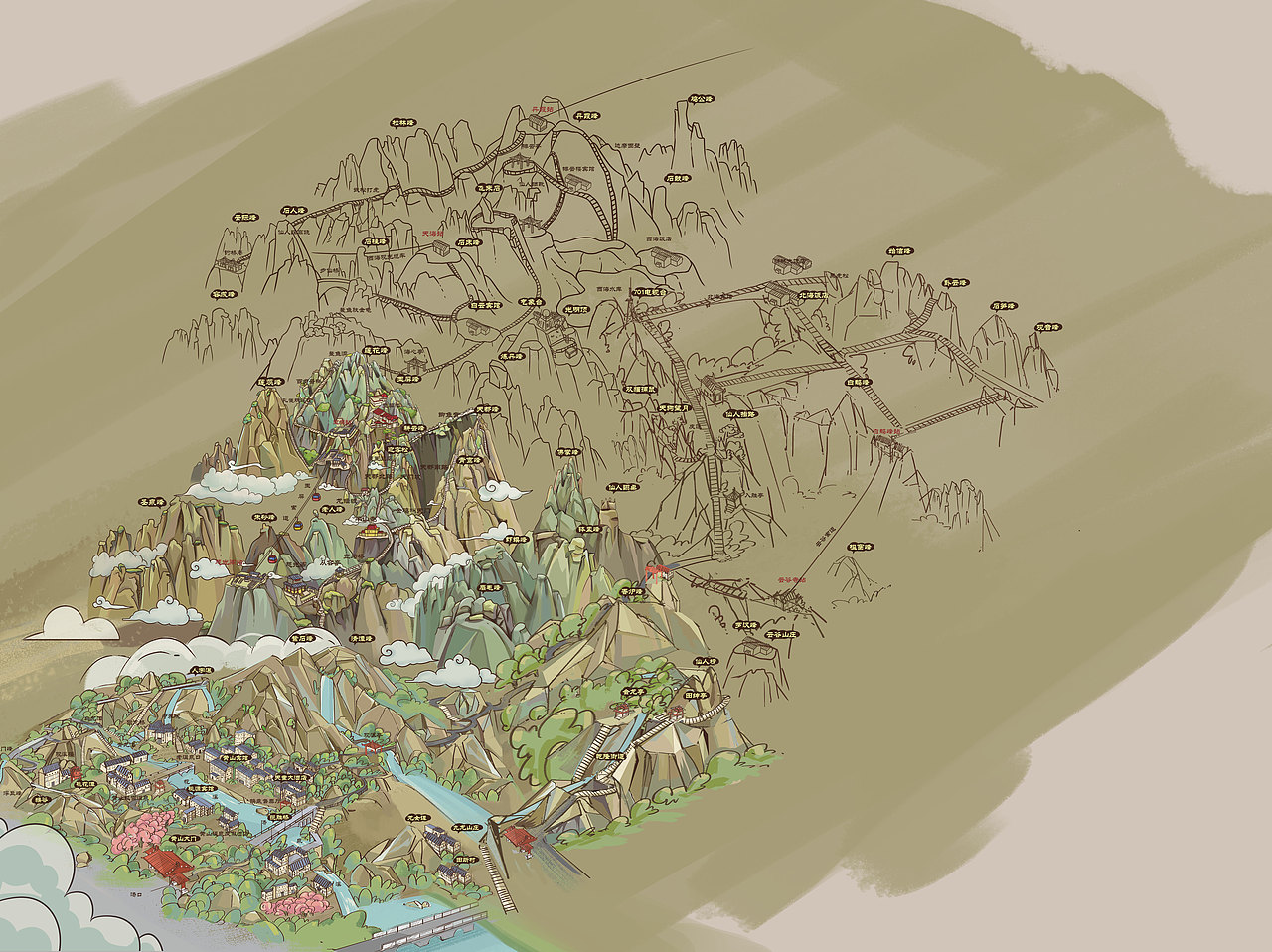 黄山旅游风景区手绘地图