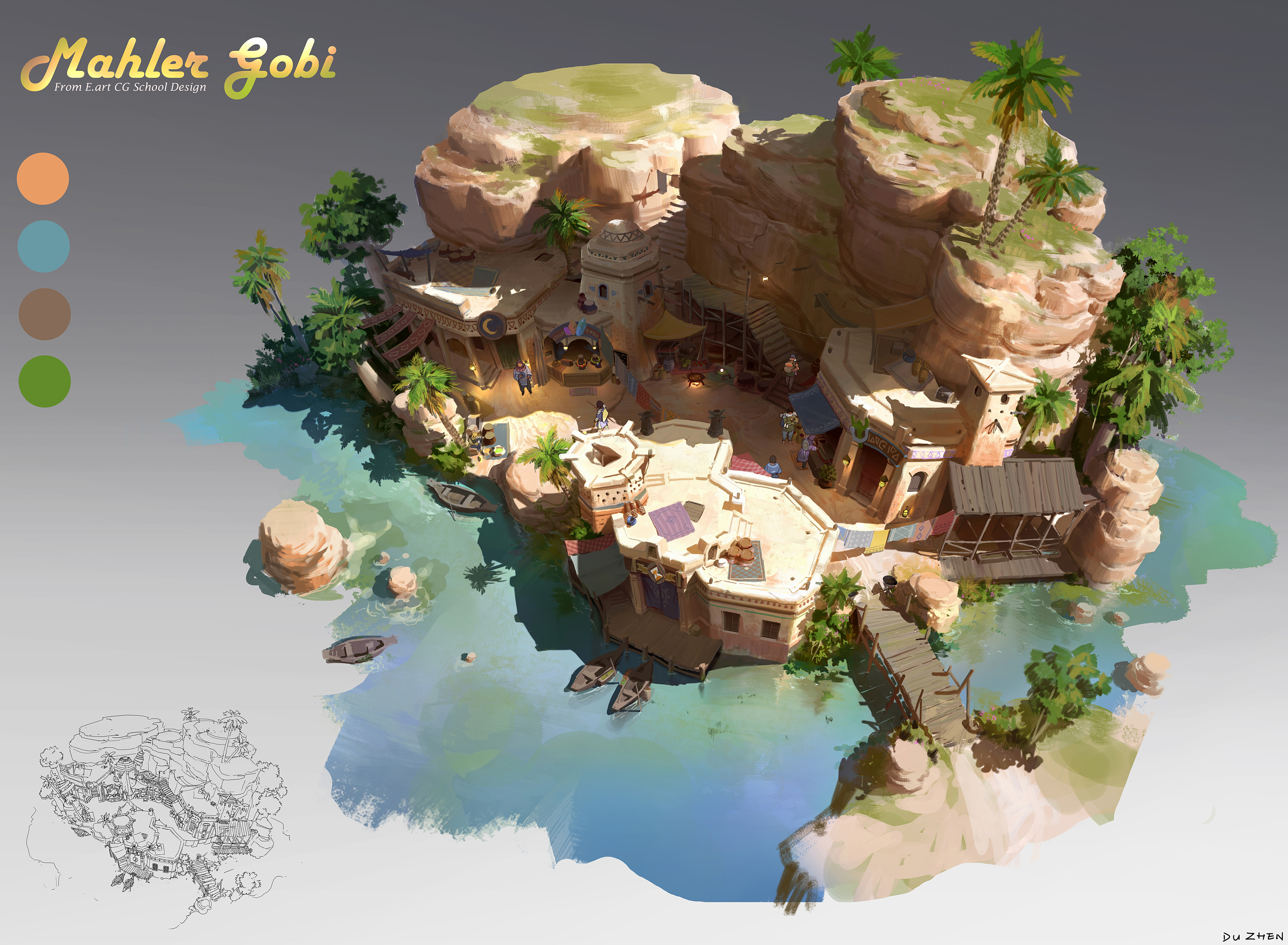 洛克猴沙盘土族建筑《mahler gobi》|插画|游戏原画|艺数绘cg - 原创