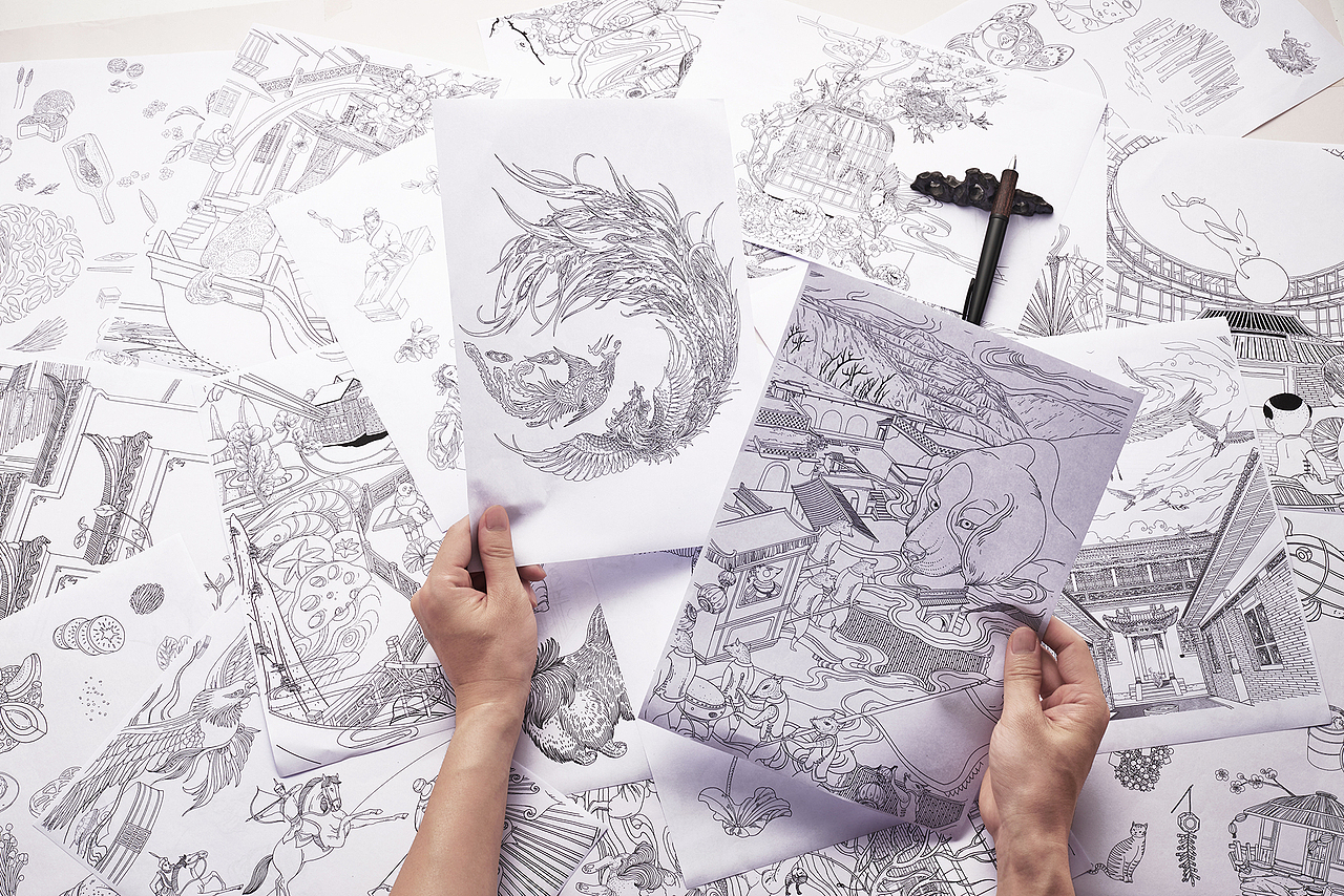 ---
5000张创意构图,2000张创意手绘<br>在进入插画创作之前<br>先进行海量的创意构图和初期手稿阶段<br>最终,我们完成了5000张创意构图<br>2000张创意手绘