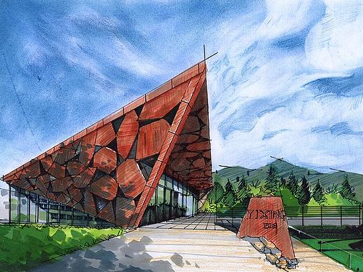 意大利湖畔餐厅建筑手绘临摹图带步骤马克青岛手绘培训