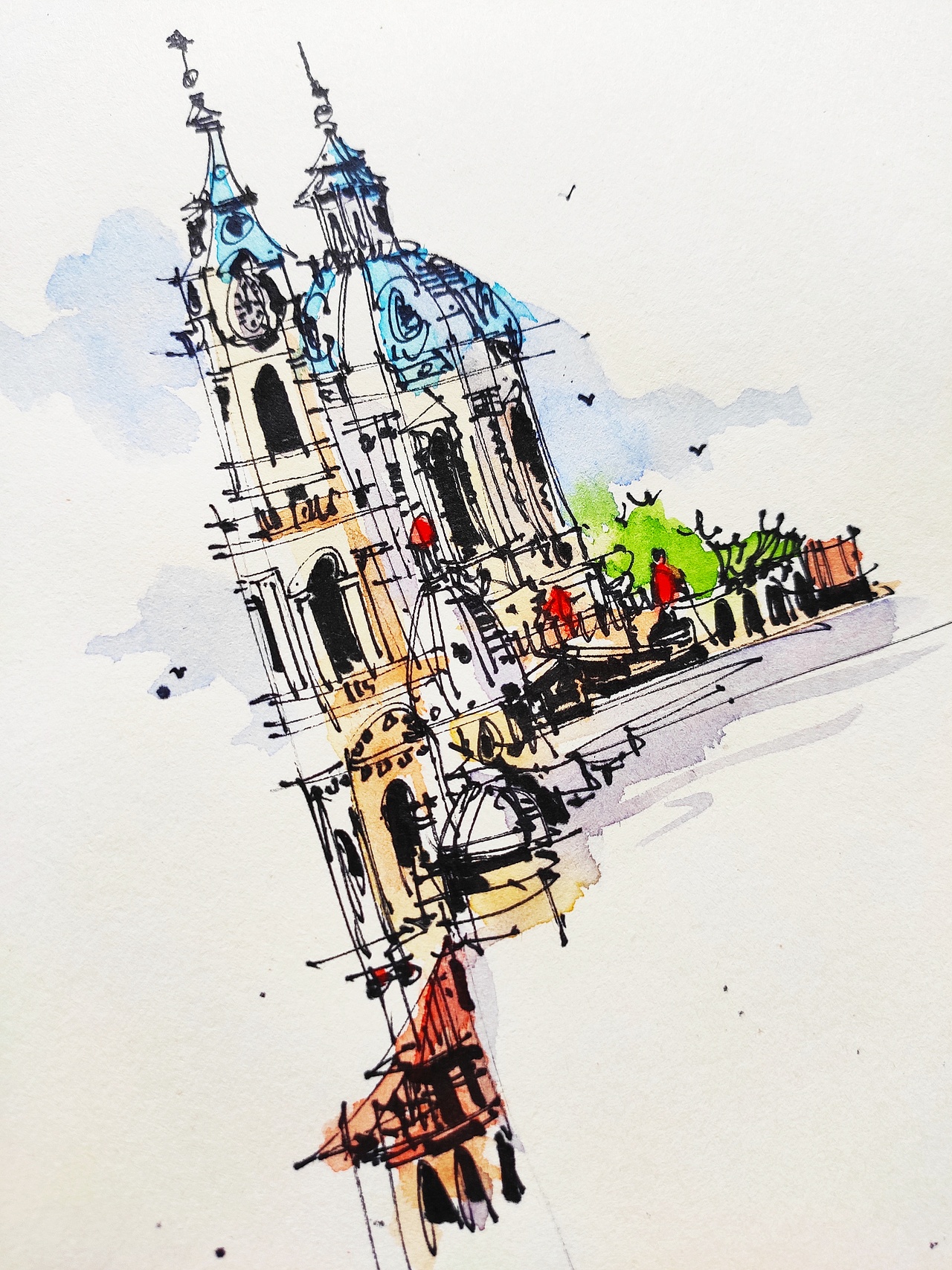 油性勾线笔 固体水彩遵义/建筑师/4年前/110浏览钢笔淡彩建筑风景