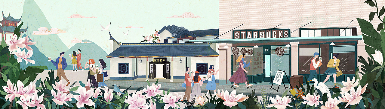 星巴克长沙桃子湖店大型壁画