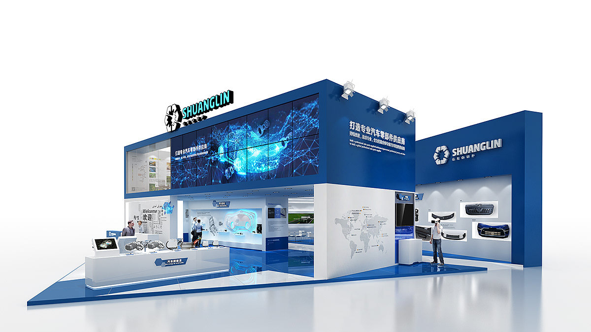 科技时尚汽车配件展会展位3d效果图设计制作