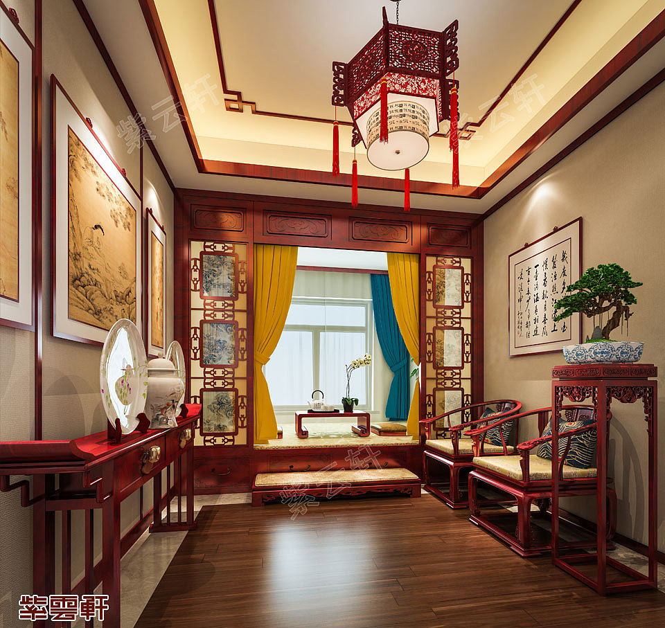丹东大平层住宅复古中式设计装修效果图（图ZMjU3OTc3NjE2） - 家装设计 - 站酷设计师紫云轩中式原创素材 - 站酷ZCOOL