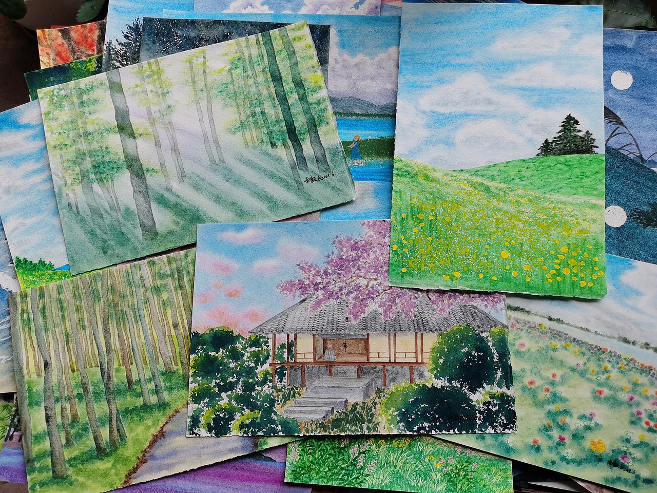 这两年画的水彩，几百张了吧