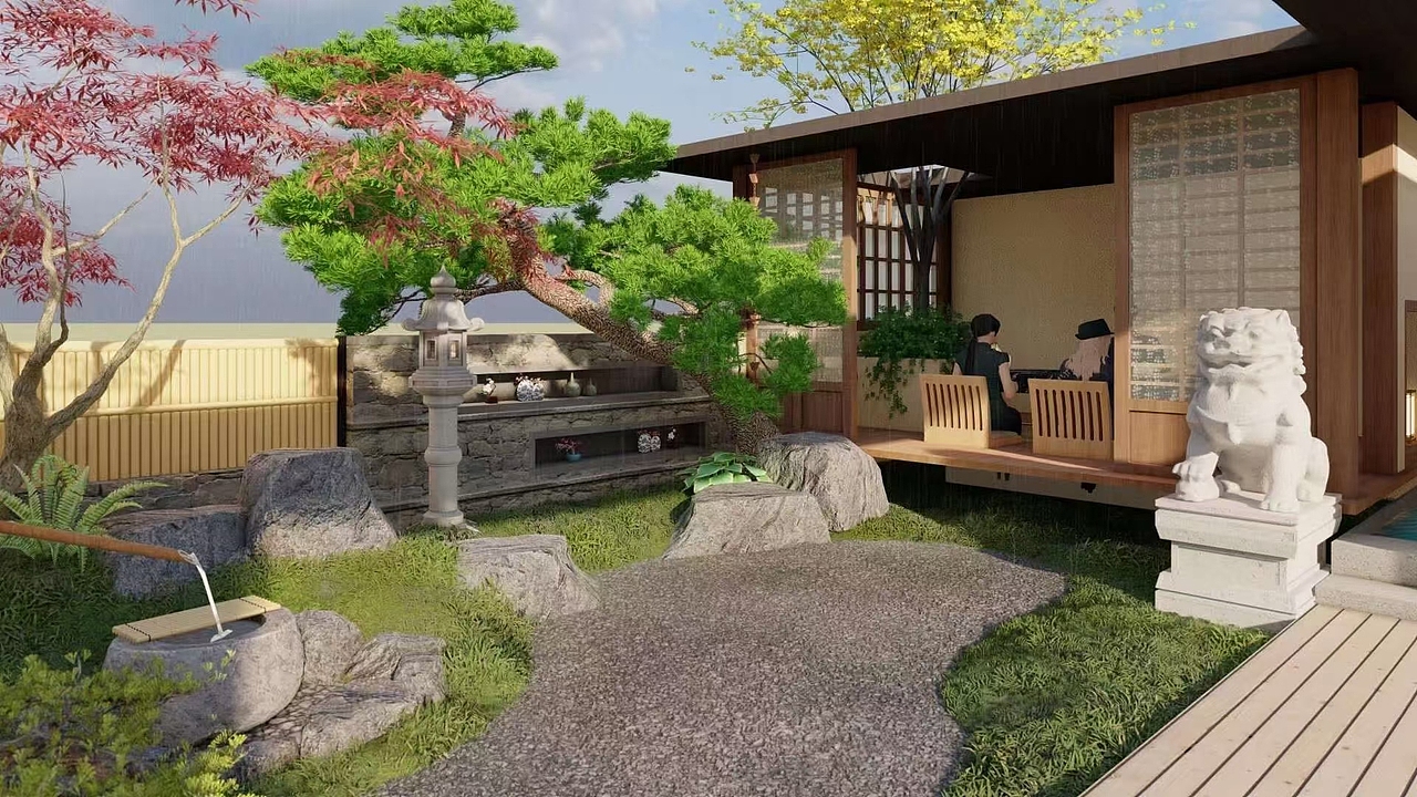 日式小花园|空间|景观设计|1992效果图汉堡_原创作品-站酷zcool