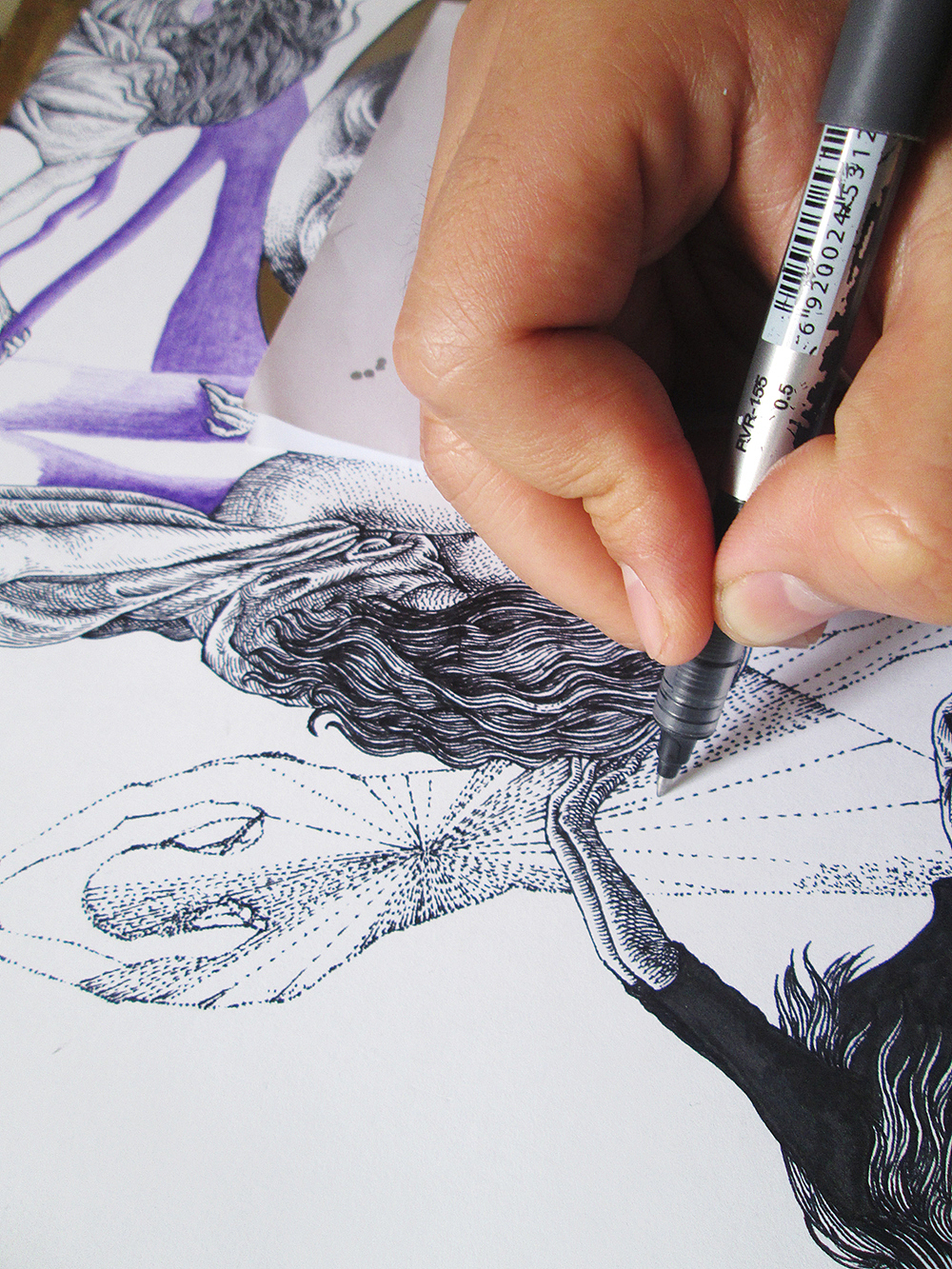 “达摩流浪者”系列作品一号——《舞》 9小时 潜意识推画 手绘过程