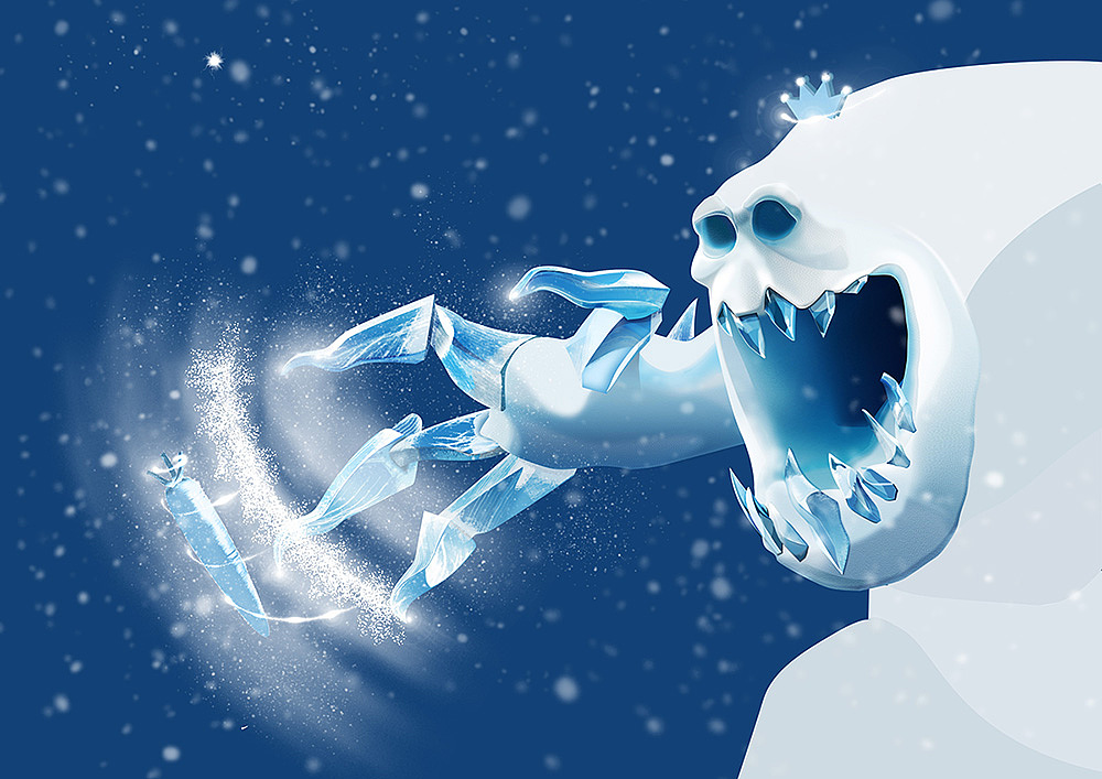 最后,大雪人戴上了皇冠,拥有魔力的它终于也可以拥有一个胡萝卜鼻子啦